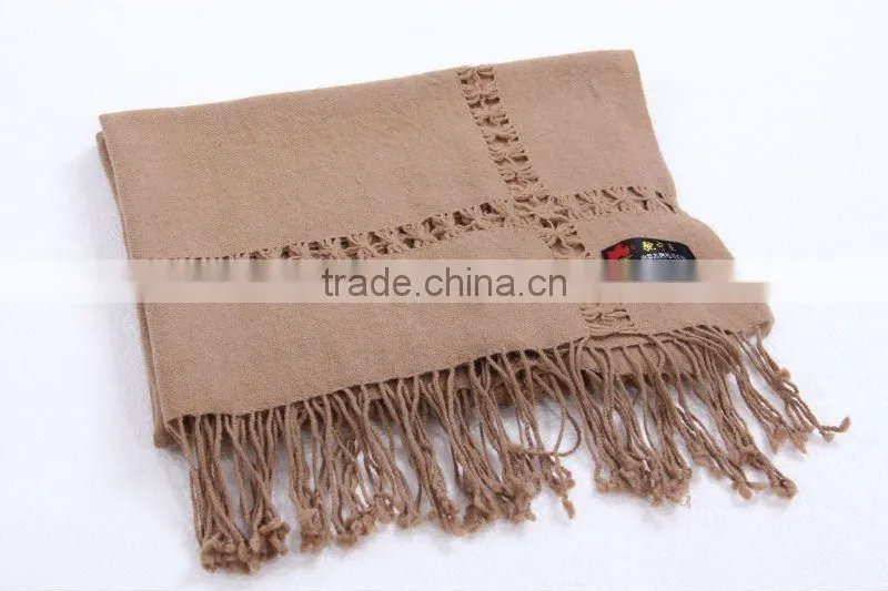 Elegant fine camel wool shawl with lace