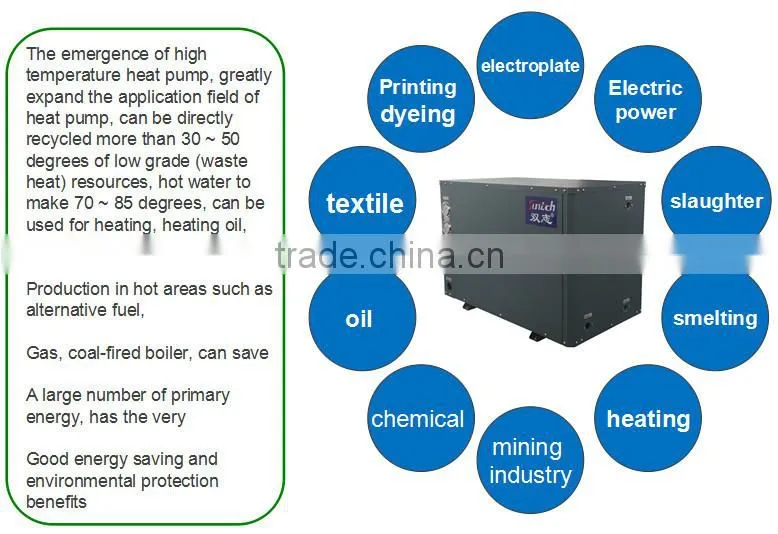 Outlet 85C hot water 12kw/19kw/35kw/70kw/105kw scroll compressor high COP r134a heat pump air conditioning