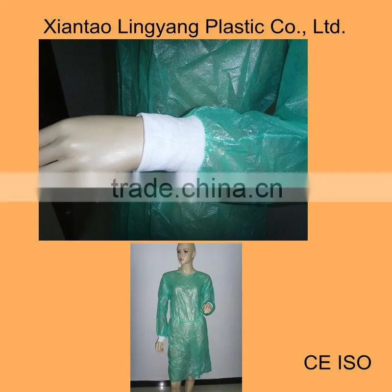 Green PP+PE Coated Isolation Gown Knitted cuffs