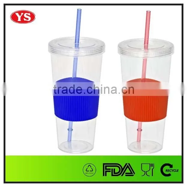 personalized 24 oz plastic straw tumbler with TPR sleeve