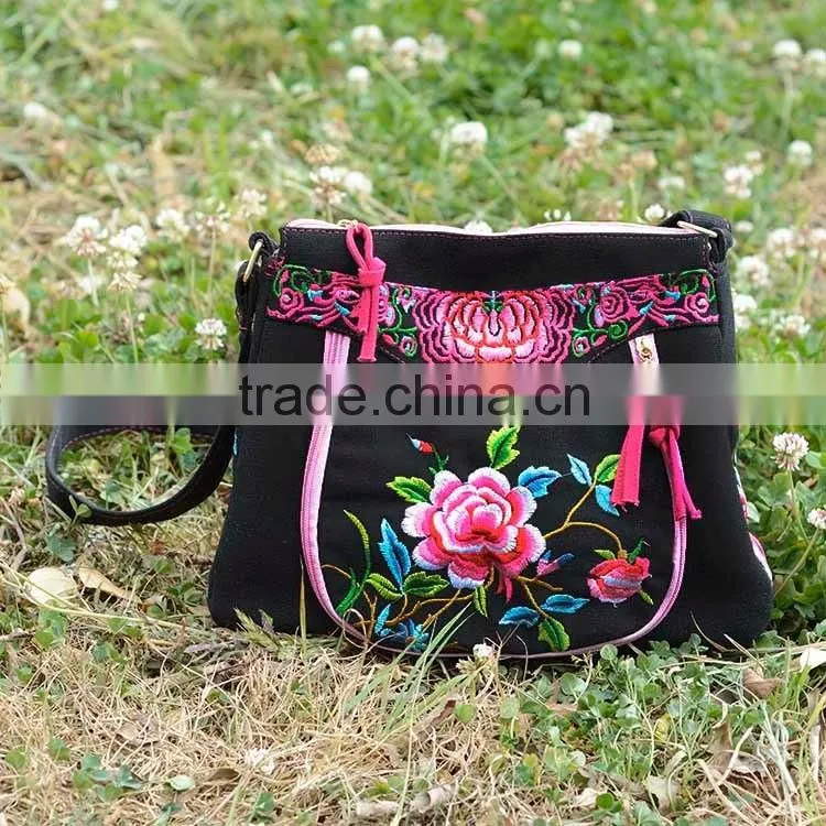 New fashion peony flower embroidery shoulder bag/messenger bag canvas Shoulder Bag For women