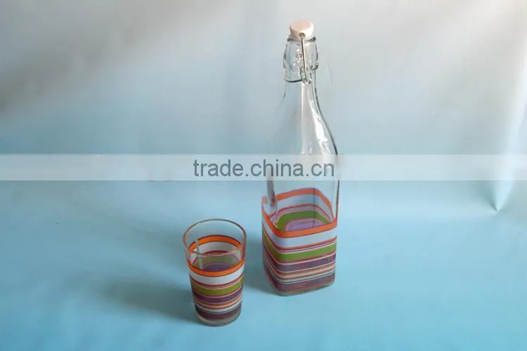 1000ml square glass drinking bottle set with decal