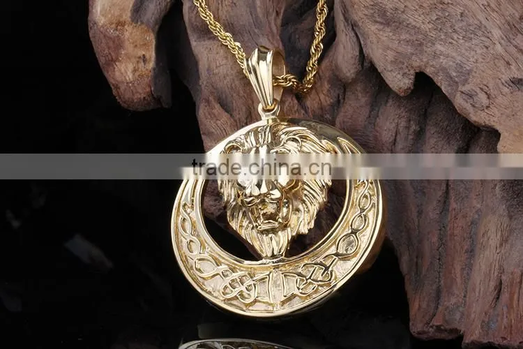 2015 new design high polish animal head gold coin pendant