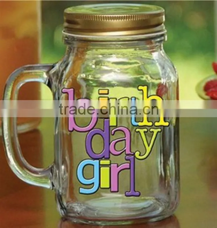 glass milk mason jar with straw and handle, glass engraved mason jar