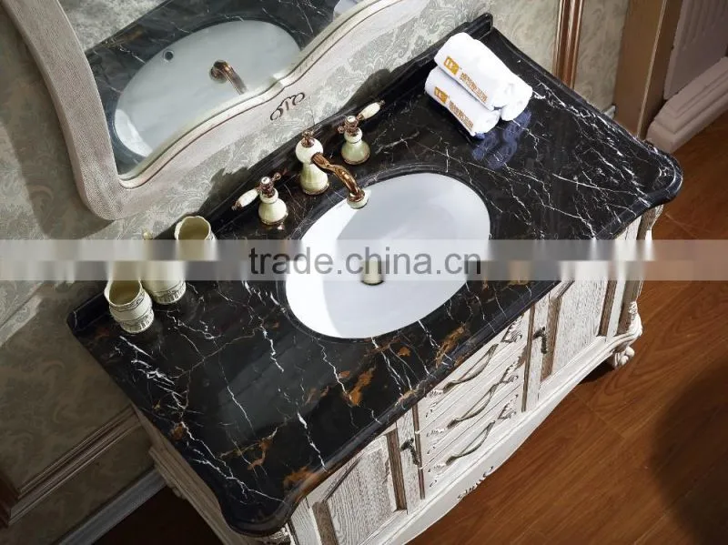 European style wood bathroom vanity exquisite carved beige solid wood WTS804