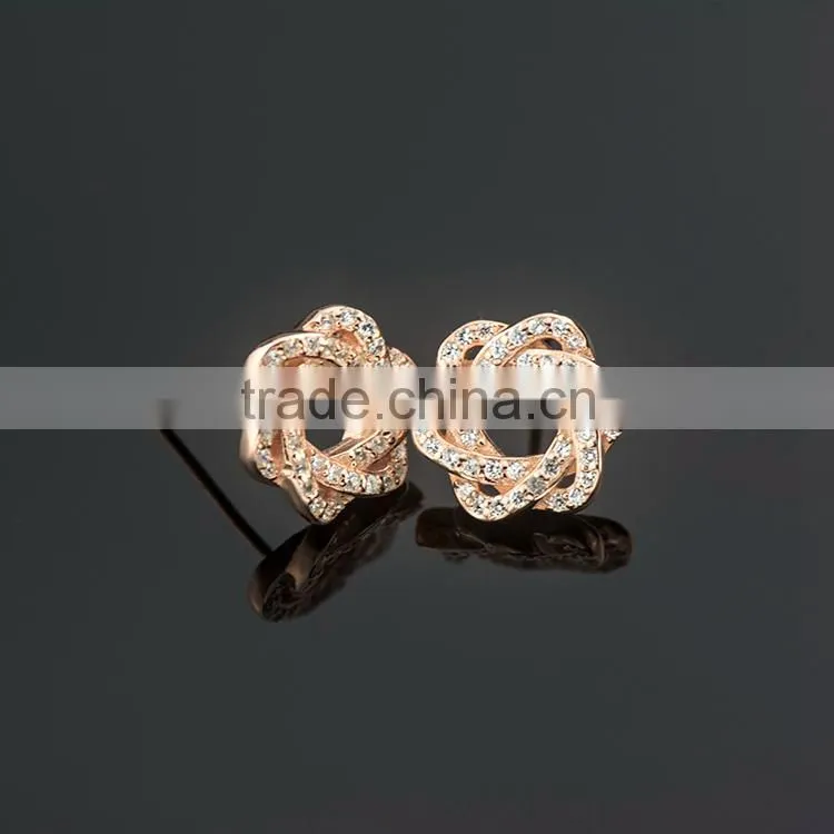 Pave setting cz diamond pressed stud silver earrings, 2015 latest fashion model in promotions