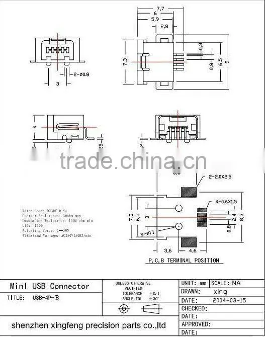 4 pin mini usb connector nickel-plated