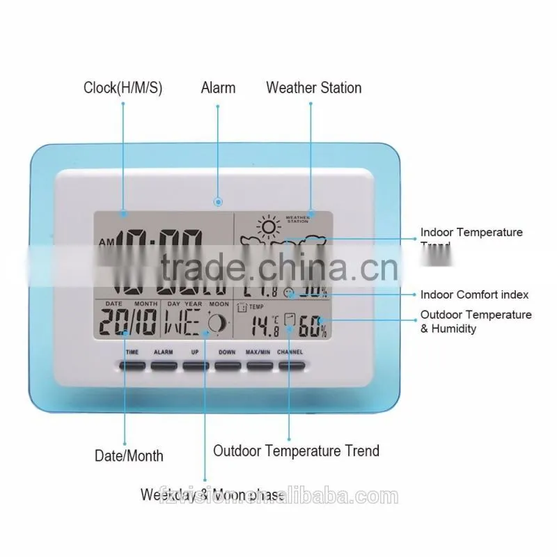 Digital LCD Display Thermo-hygrometer wifi Weather Station Clock Wireless Weather Station with 2 sensors