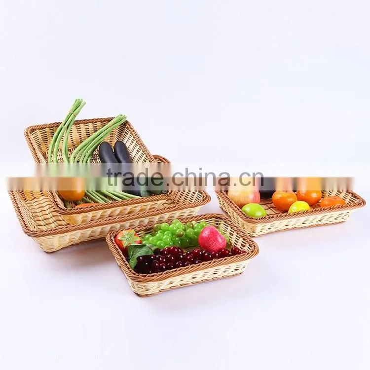 Cheap custom rectangular shape fruit vegetable display basket hand woven baskets
