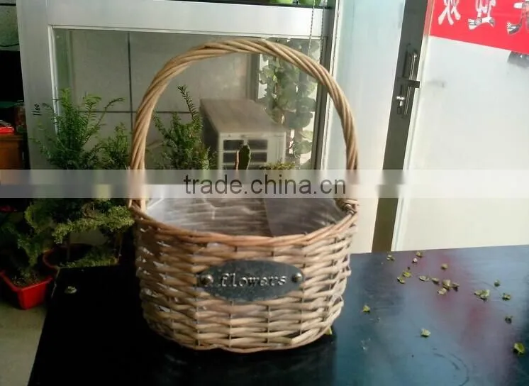 Handmade plastic lined mini wicker flower plant basket antique flower plant pots