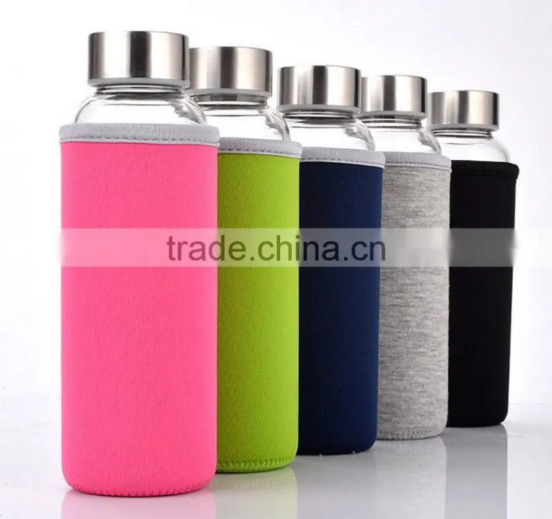Insulated heat resistant glass water bottle with sleeve