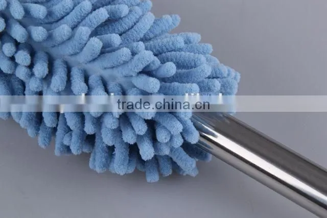 Chenille fabric microfiber duster with stainless steel telescopic rod and plastic handle