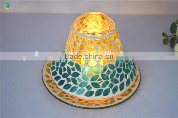 Color Mosaic Candle Holder with Iron Art