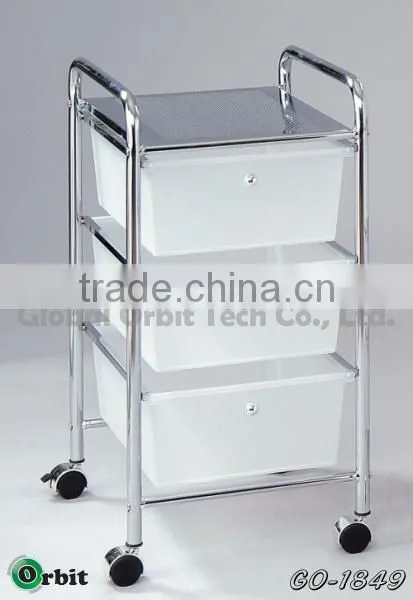 Plastic mobile storage trolley, space saver rolling storage drawer cart