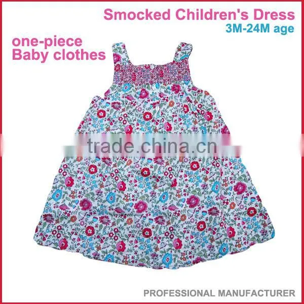 beautiful allover print one-piece Children's Girls Smocked Dresses