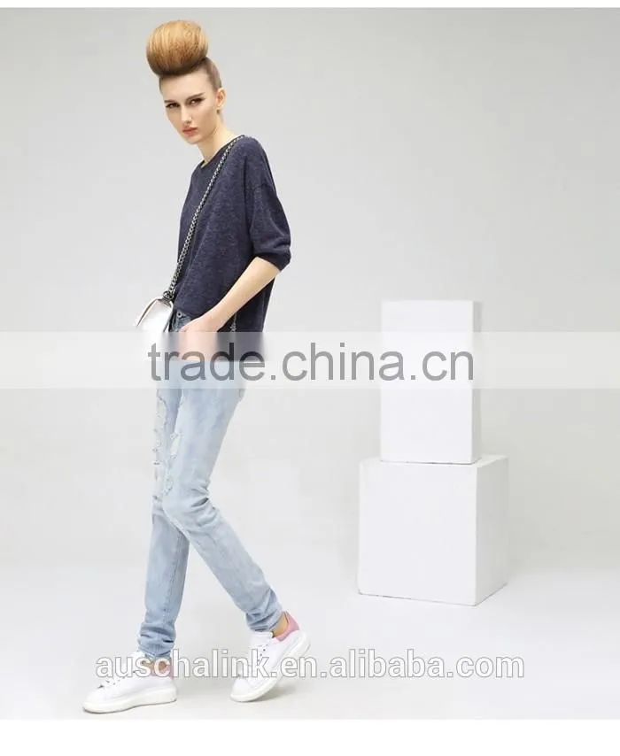 autumn latest new design women funky ripped denim jean pants