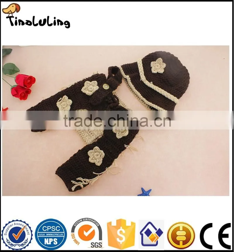 NPT50 Tinaluling Newborn Baby Photography Prop Handmade Crochet Knit Cowboy Hat boots clothes