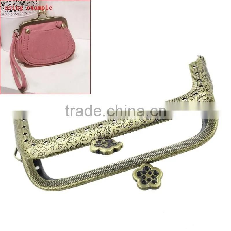 Newest Antique Bronze Flower Metal Frame Kiss Clasp Purse Handles For Purse Bag