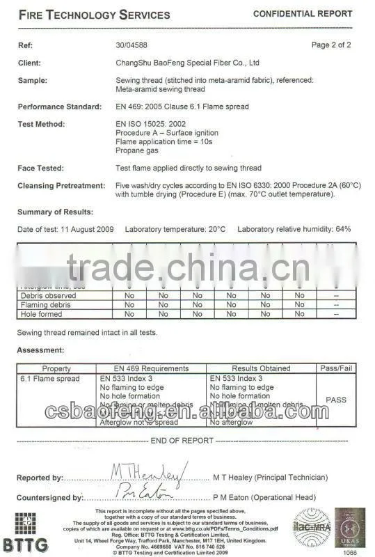 Flame Resistant Aramid Sewing Thread Ne303/Tex60