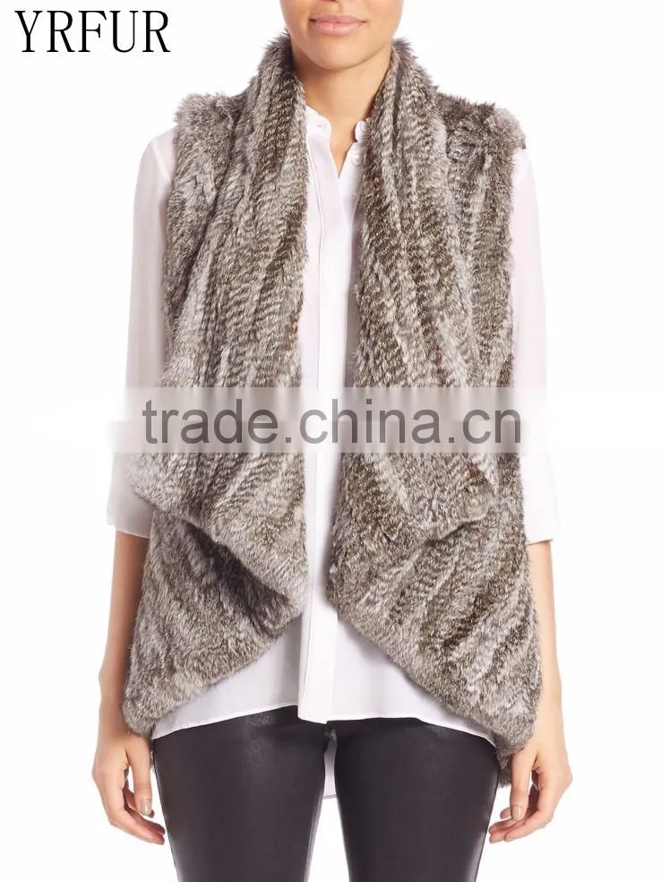 YR582 Special Design Top Quality Think knit Women Kensie Rabbit Fur Vest Cropped Fur Waistcoat