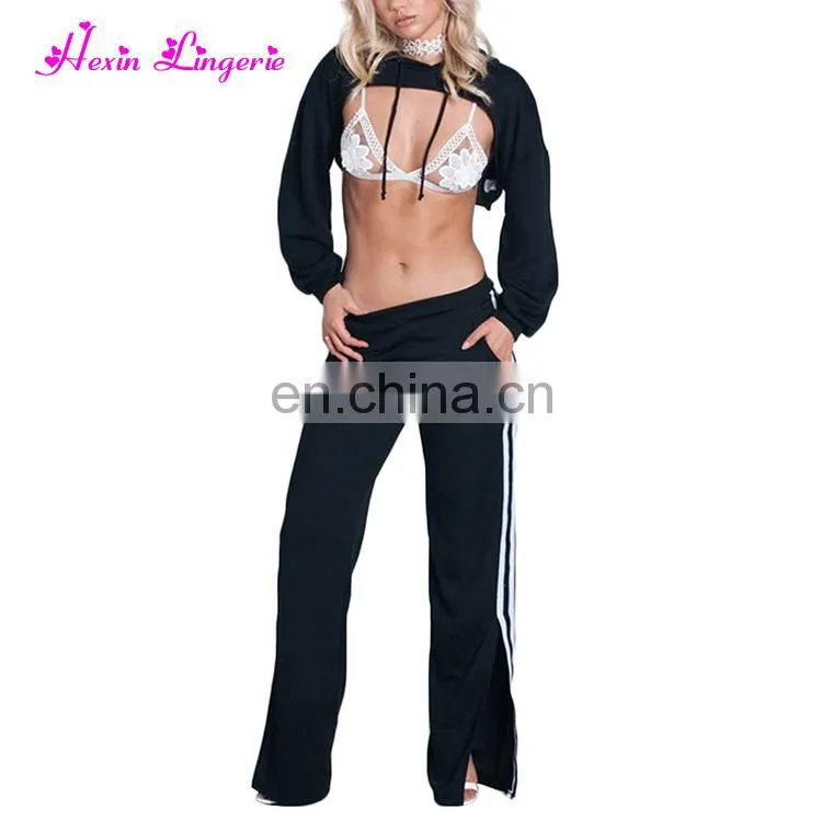 Wholesale Black Comfort Full Sleeve Navel Exposed ladies sexy crop top