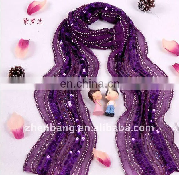 Jewellery Embroidered Long Silk Scarf