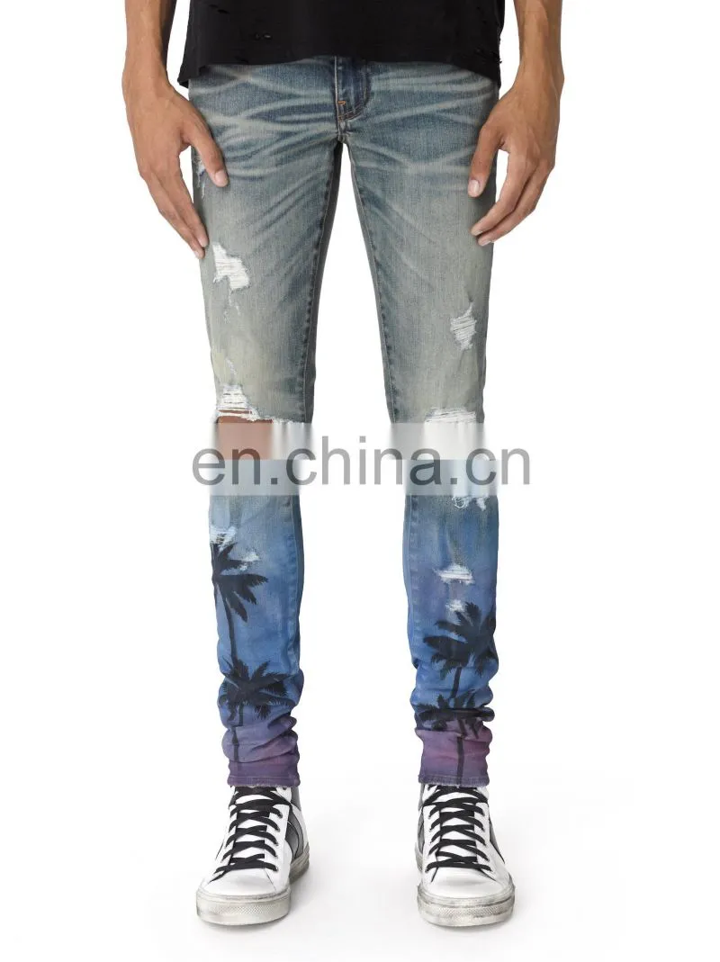 DiZNEW Custom Stretch Denim Palm print Jeans For Men