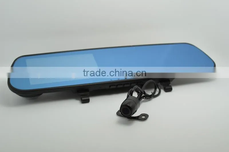 2014New arrival ! 140degree Angle View 4.3 inch LCD Dual lens car dvr H6 rearview mirror