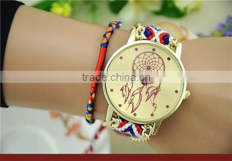 Ethnic Style Hand Knitted Adjustable Colorful Bracelets Band Quartz Lady Watch Women Fine Relogio Feminino