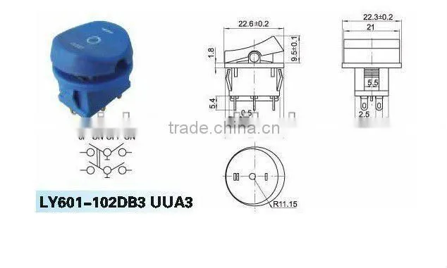 Oval on off on mini rocker switch with six pins