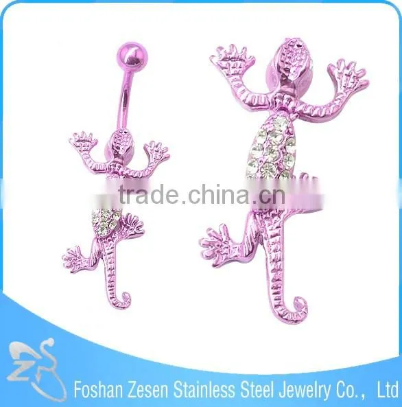 Dangling Rhinestone Gecko Belly Ring Navel Banana Gold Piercing