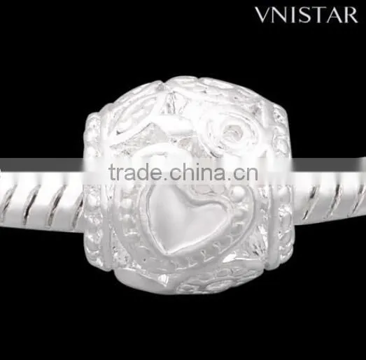 Vnisatr antique silver&silver plated large hole barrel shaped bead, heart pattern carved large hole bead for bracelet PBD1532