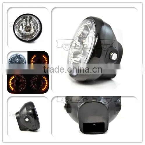 BJ-HL-008 Wholesale sport bike amber round black 35W 26 LED headlight motorcycle