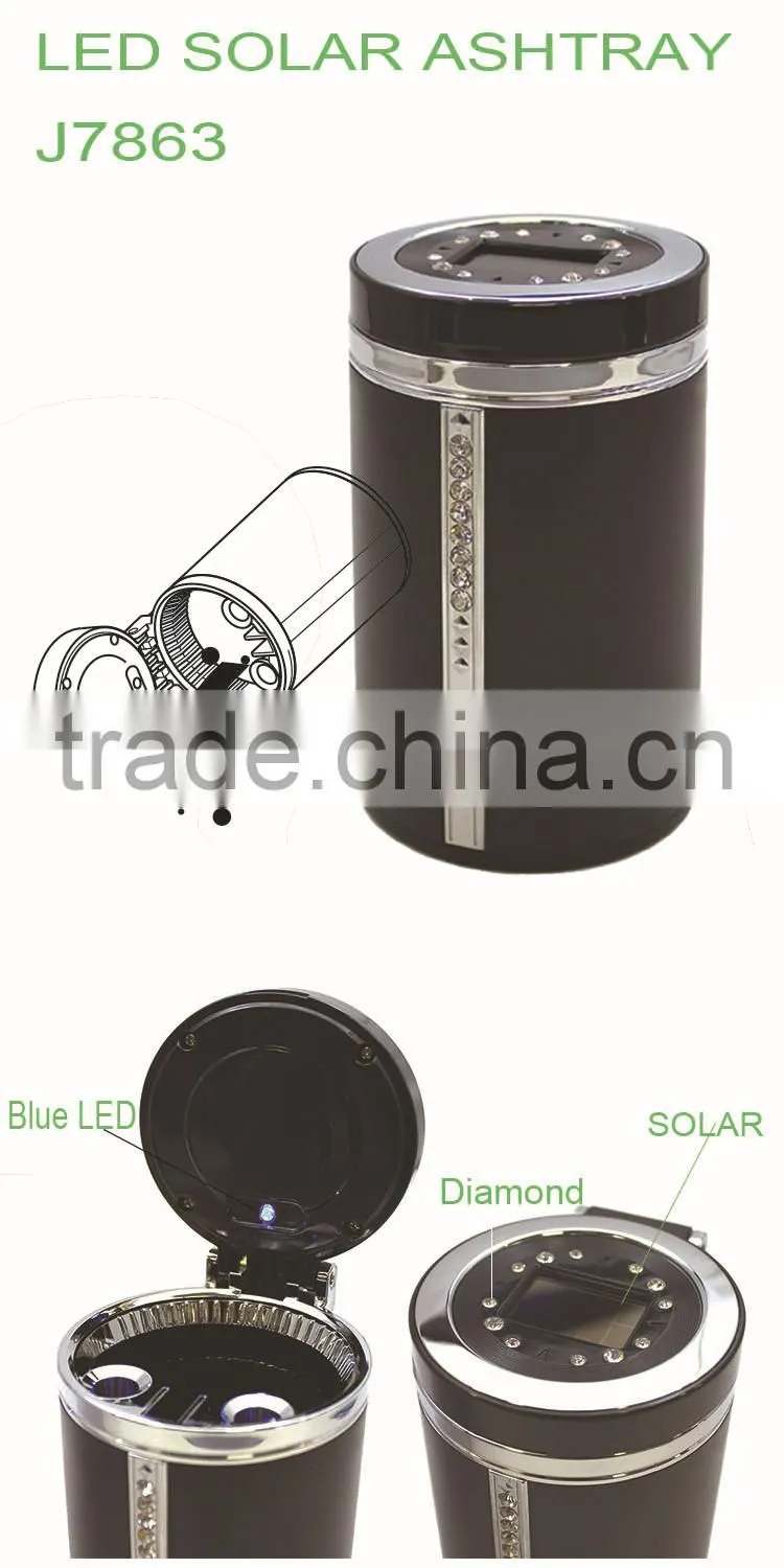 Car Accessories Portable Solar Ashtray with LED Light and Diamond