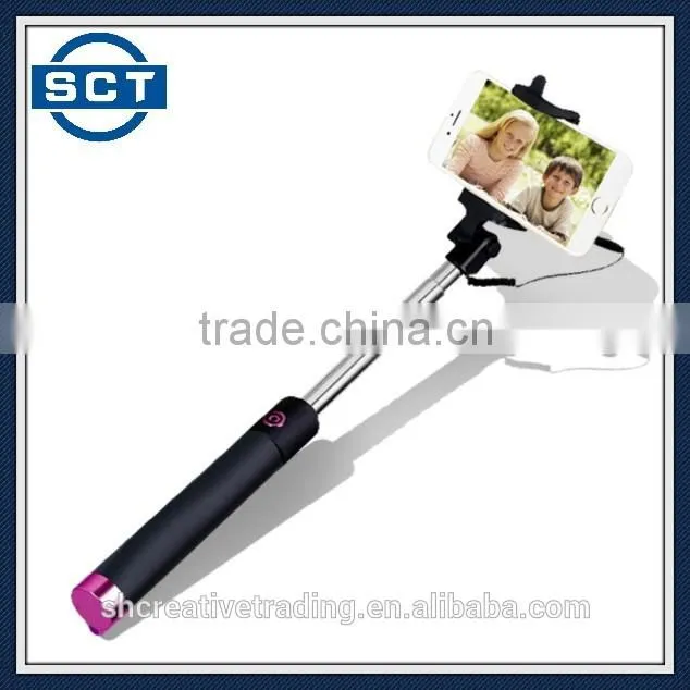 Extendable Wired Selfie Stick with Professional Phone Holder and Integrated Mirror for Cell Phones