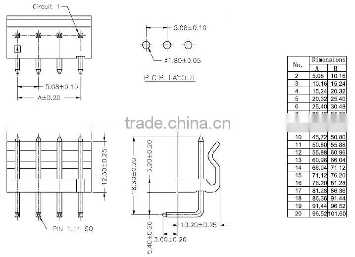 Pitch:5.08mm Wafer Connector Single Right Angle Dip type