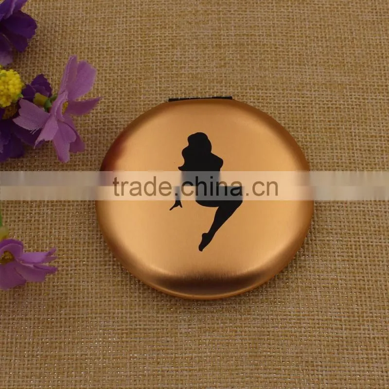 Wholesale gold mirror pocket/ mini makeup compact mirror with dancing girl