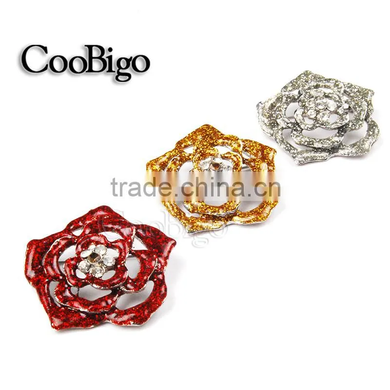 Fashion Jewelry Popular Colorful Glitter Powder Flower Rhinestone Brooches Pin Wedding Party Girl Gift Apparel Accessories