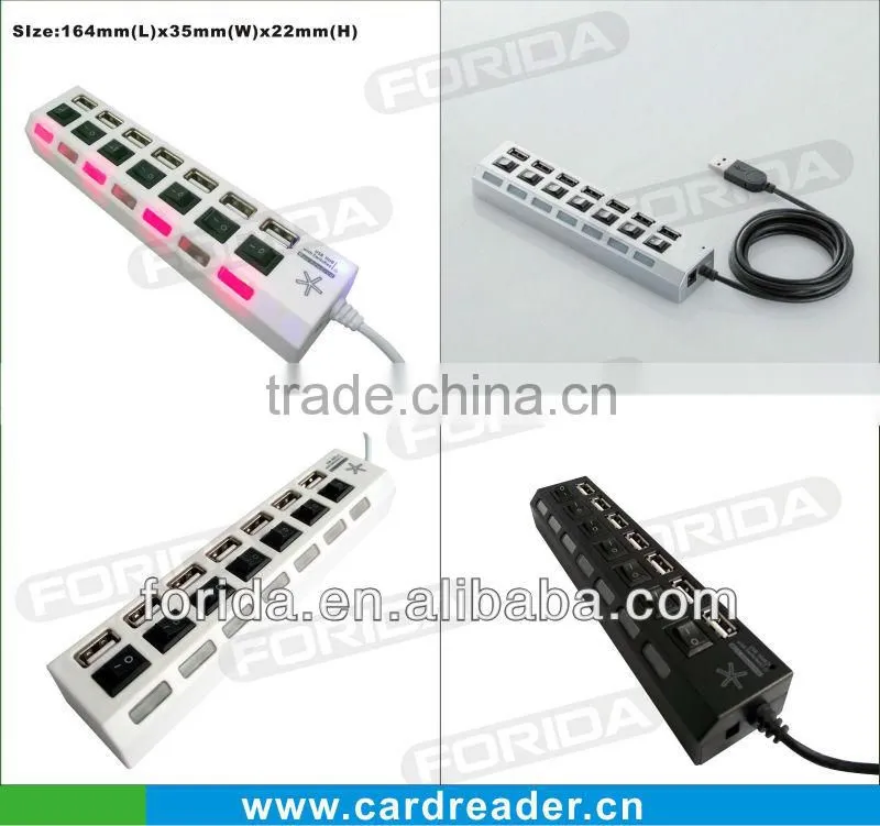 built-in cable and led indicates 7 Ports Hi-Speed USB 2.0 HUB
