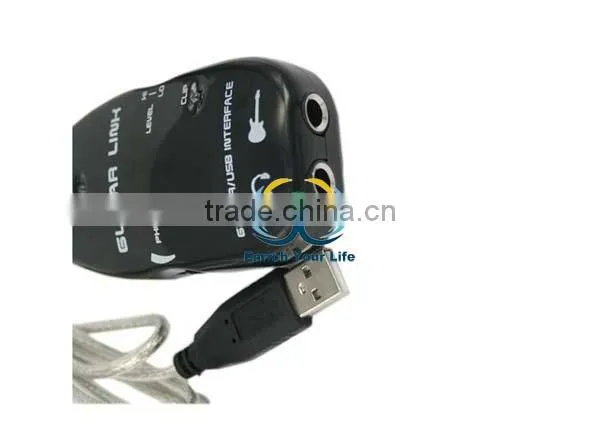 Black USB Guitar Link Cable USB Interface Link Audio Cable for PC/ Mac Recording
