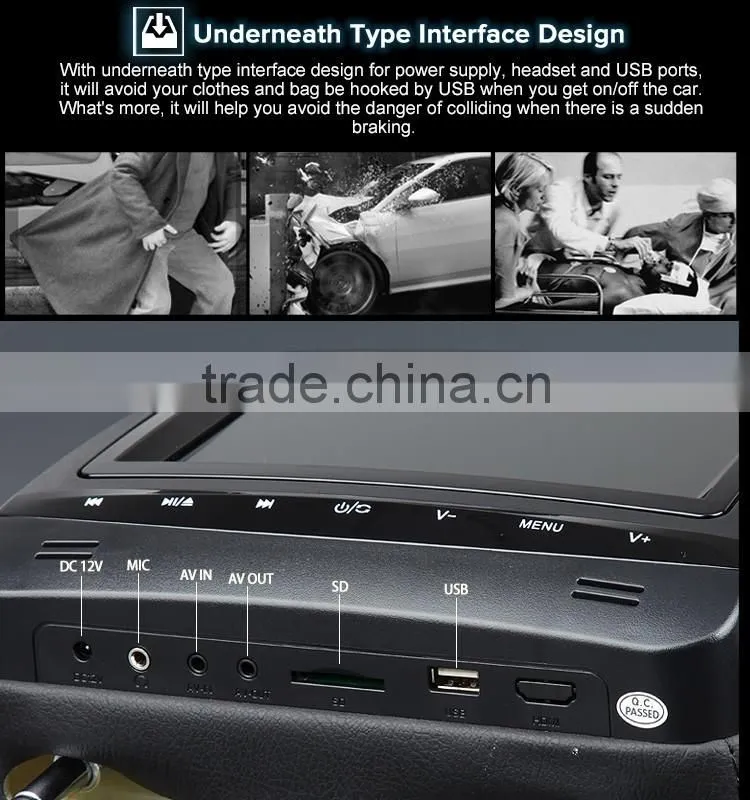 EONON L0290 7" HD Car Headrest Monitor with Built in DVD (Black Color)