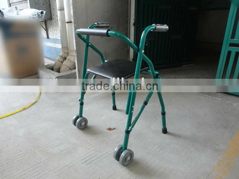 Folding elderly walker with seat