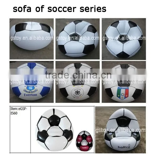 Promotional customized pvc inflatable bean bag soccer series single chair sofa