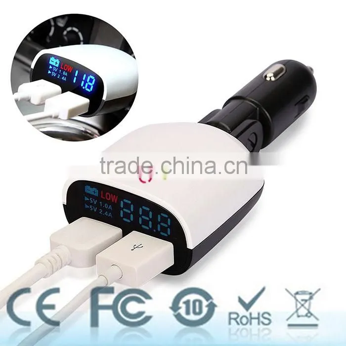 Dual LED Display USB Car Charger For Samsung Galaxy S6 Note 5 4 iPhone HTC White