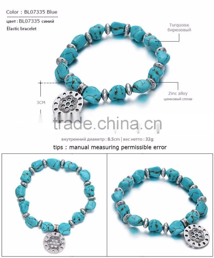Fashion jewelry High Quality Turquoise Stone Bracelet With Pendant and Metal Charm bracelet