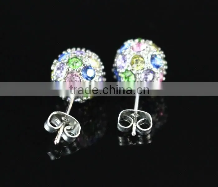 18k gold crystal color stud ball earrings