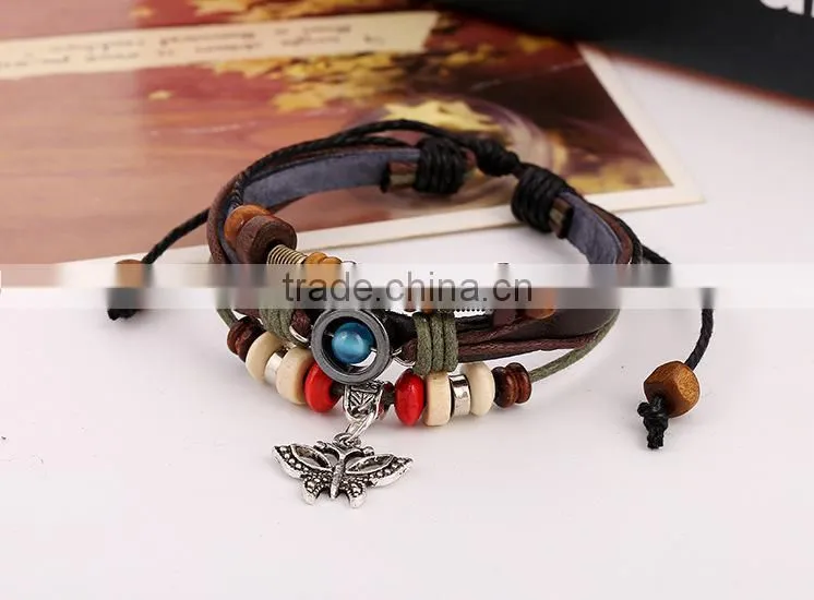 snap heart boys imitation leather bracelet factory