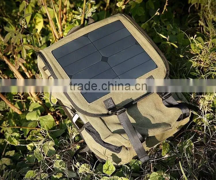 Brown Nylon Solar Chargeable Backpack Solar Panel Bag