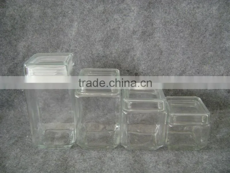 Clear square glass jar with glass lid