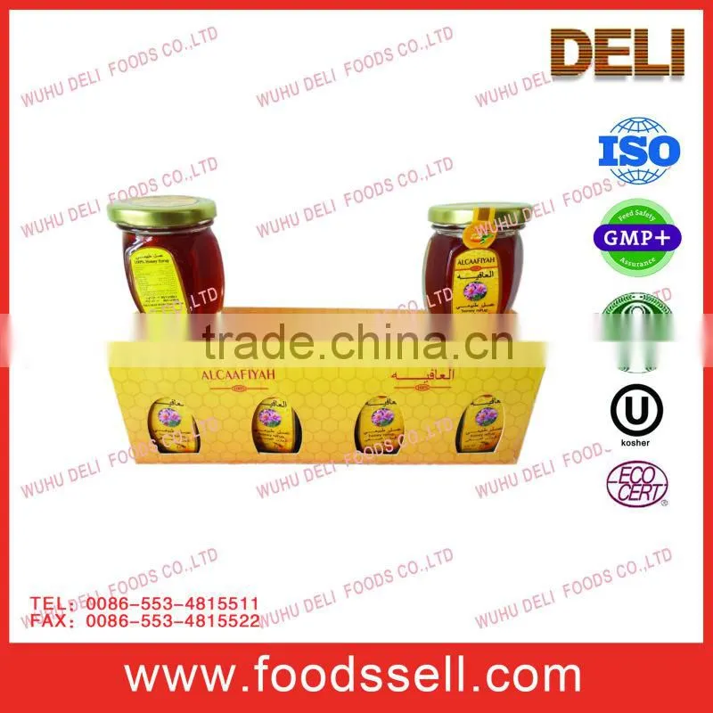 Honey Syrup/honey mix/blend syrup with comb packed in 80/453g glass bottle for Yemen/Middle East Market